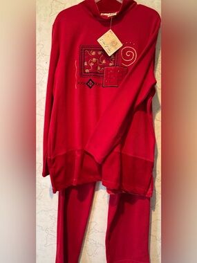 Bobbie Brooks Red Cowlneck Sweater with Gold Embroidery